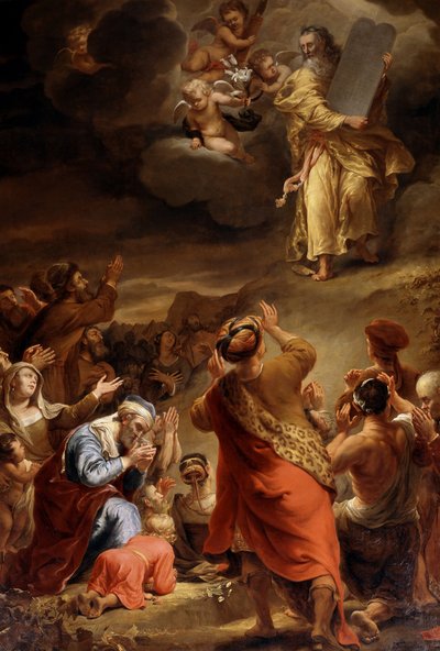 Moses Descends from Mount Sinai with the Ten Commandments by Ferdinand Bol